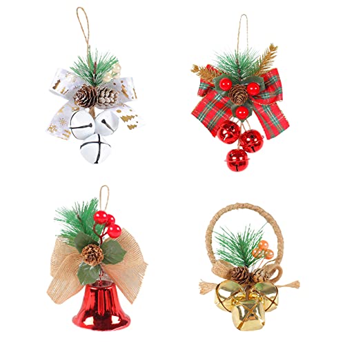 ZHDOKA 4 Stück Weihnachtsschleifen mit Glöckchen, Weihnachtsbaumschleifen, Weihnachtsgirlande, Schleifen, Weihnachtsschleife, Glocken, Ornamente für Kranz, Girlande, Geschenke, Basteln,(Mehrfarbig) von ZHDOKA