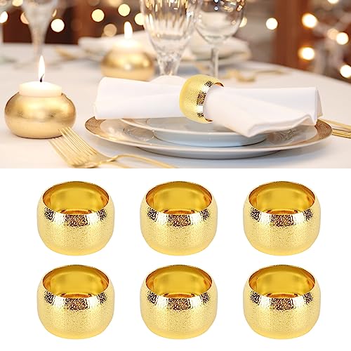 ZHDOKA 6 Stück Goldene Serviettenringe, Runde Metall-Serviettenhalter, Einfache Serviettenschnallen aus Legierung, Zarte Servietten-Serviettenhalter-Ringe für Halloween, Hochzeit, Weihnachten, Abendes von ZHDOKA