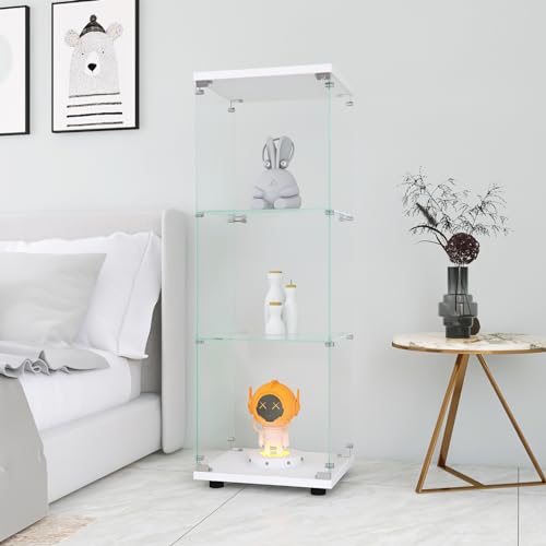 ZHDOKA Glasvitrine Standvitrine, Vitrinenschrank mit Schloss und 1 Türen 3 Fächern, Vitrine mit Glas, Sammlervitrine für Bücher, Modelle, Spielzeug, 125 x 42.5 x 36.5 cm von ZHDOKA
