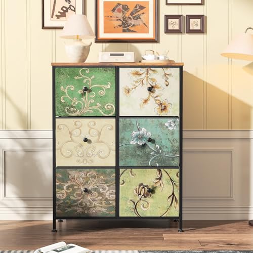 ZHDOKA Kommode mit 6 Schubladen, Vintage-Stil, Boho-Stil, Schublade mit Holzoberfläche, bunt, Aufbewahrungsschublade, Kommode aus Stoff, Schlafzimmer für Schrank, Wohnzimmer, Kinderzimmer oder Flur ZHDOKA Kommode mit 6 Schubladen, Vintage-Stil, Boho-Stil, Schublade mit Holzoberfläche, bunt, Aufbewahrungsschublade, Kommode aus Stoff, Schlafzimmer für Schrank, Wohnzimmer, Kinderzimmer oder Flur von ZHDOKA