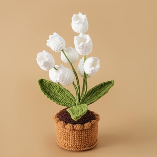 ZHDOKA Maiglöckchen-Strickblumen, 7,8 Zoll Mini-Maiglöckchen Im Topf, Handgefertigte Künstliche Maiglöckchen-Häkelpflanzen, Bonsai für Zuhause, Schreibtisch, Büro, von ZHDOKA