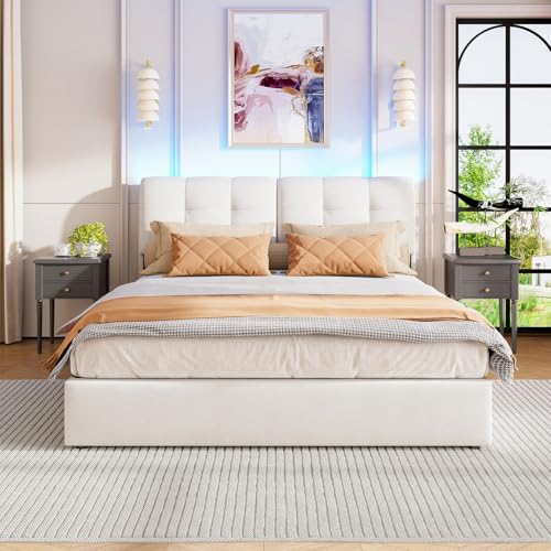 ZHDOKA Polsterbett Doppelbett mit Stauraum und Lattenrost, 160x200cm Stauraumbett Bettgestell mit LED gepolstertem Kopfteil und Metallrahmen, Modern Rückenlehne Bett, Samt, BeigeM ohne Matratze ZHDOKA Polsterbett Doppelbett mit Stauraum und Lattenrost, 160x200cm Stauraumbett Bettgestell mit LED gepolstertem Kopfteil und Metallrahmen, Modern Rückenlehne Bett, Samt, BeigeM ohne Matratze von ZHDOKA