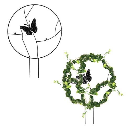 ZHDOKA Rankgitter für den Garten, Schmetterling, rund, Rankgitter, 41,9 x 30 cm, für Kletterpflanzen, dekorative Eisen, Rankhilfe, Blumentopf, runde Halterungen, 2 Stück von ZHDOKA