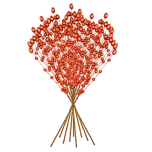 ZHDOKA Rote künstliche Glitzer-Beerenstiel-Ornamente, 10 Stück 56,9 cm Weihnachts-Glitzerstiele von ZHDOKA