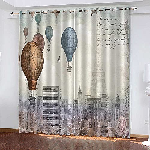 ZHDXDP Küchenvorhang Heißluftballons, Städte, Ideen Ösen Vorhänge Fensterbehandlung Verdunkelungsvorhänge Für Schlafzimmer/Wohnzimmer/Kinderzimmer |Sichtschutz (140x183cm) von ZHDXDP