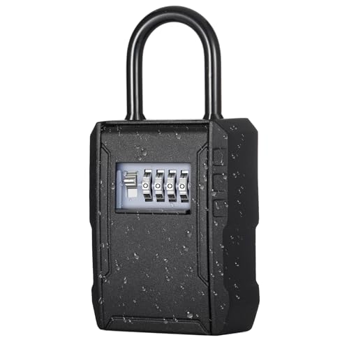 ZHEGE Schlüsselsafe Box mit Abnehmbarem Bügel (Montagefrei), Wetterfeste Zahlenschlossbox für Schlüssel, 4-stellige Zahlenschlossbox für Airbnb Home Office Garage Schule (Schwarz) von ZHEGE
