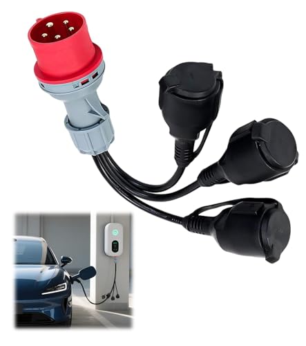ZHEHNSA CEE Adapter Starkstrom Verteiler 16A 400V Stecker auf 3X 230 V Starkstrom Verlängerungskabel，Camping CEE Adapterleitung mit Klappdeckel & Schutzkontaktsteck, für Industrie Caravan Außenber von ZHEHNSA