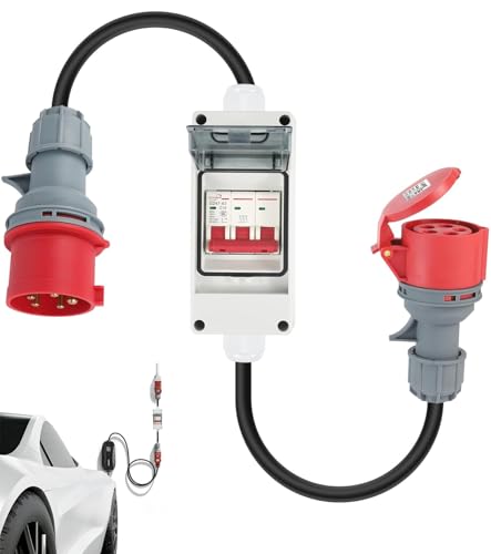 ZHEHNSA starkstrom Adapter 32A auf 16A mit Sicherungsautomat, 5-Poliger 400V Kupplung Starkstrom Verteiler, CEE 1M Verlängerungskabel, IP 44 wasserdichte Steckdose, cee Adapter für Caravan Wohnmobil von ZHEHNSA