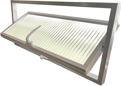 ZHENCHAO Bündig montiertes rechteckiges Metallfenster mit geriffeltem Glas, um 360° drehbares Mittelachsen-Schuppenfenster mit Griff und Dichtungsstreifen (weiß, 60 x 30 cm) von ZHENCHAO
