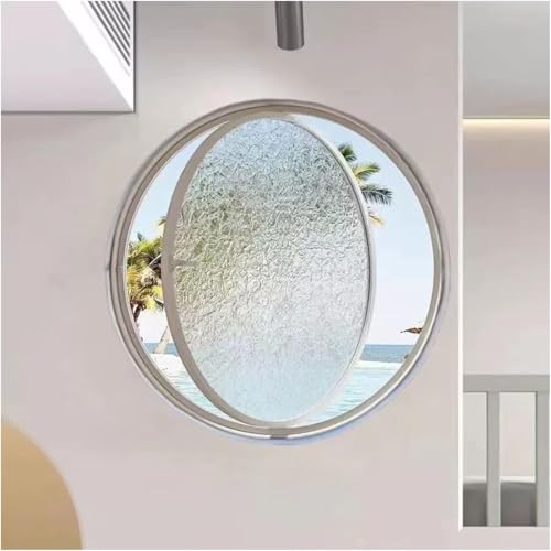 ZHENCHAO Fenster Haushaltslüftungsfenster, 360° drehbares Rundfenster mit Mittelachse, Wohnmobilfenster mit gehärtetem Glas für Badezimmer im Dachgeschosskeller (Wasserwellenglas, 60 cm) von ZHENCHAO