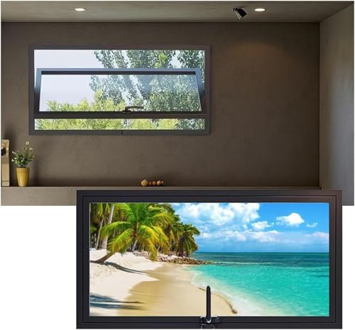 ZHENCHAO Rechteckiges Fenster mit Rahmen aus Aluminiumlegierung und gehärtetem Glas, 360° drehbares Bullaugenfenster, Schiebefenster L 60 70 80 90 100 cm (Schwarz, 100 x 30 cm) von ZHENCHAO