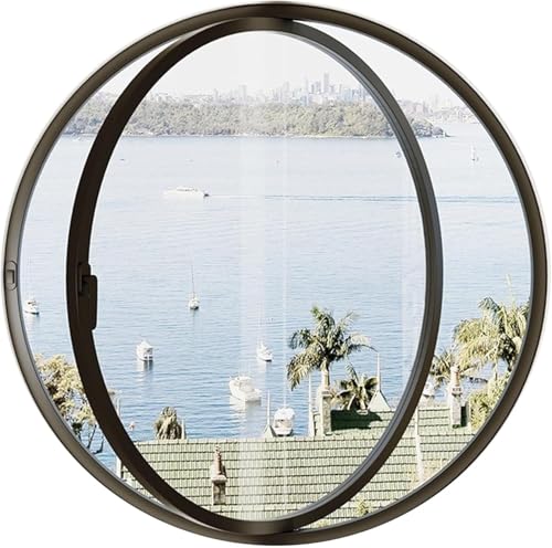 ZHENCHAO Rundes Fenster aus Aluminiumlegierung, um 360 Grad drehbares Fenster mit Griffen, Schuppenfenster im Retro-Stil mit 5 mm dickem gehärtetem Glas (schwarz, 80 cm) von ZHENCHAO