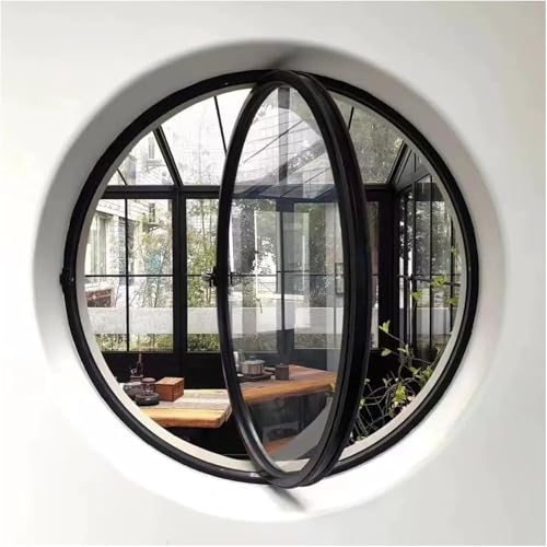 ZHENCHAO Windows Rundes Mobilheimfenster, drehbares Fenster aus gehärtetem Glas mit Mittelachse für Badezimmer im Dachgeschoss und Keller, 60 70 80 100 cm Lüftungsfenster (transparentes Gla von ZHENCHAO