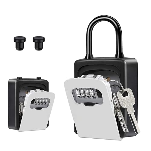 ZHEGE Schlüsseltresor mit Bügel, Schlüsselkasten mit Zahlencode, 4-Stellig Schlüsselbox mit Code für Draußen, Klein Schlüsselsafe Aussen Wetterfeste für Haus Schlüssel (Grau) von ZHEGE