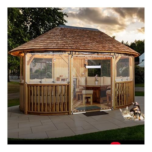 ZHENGQIAN Klar PVC Plane mit Reißverschluss,Regenschutz Windschutz Mehrzweck wasserdicht Plane,Reißfest Transparent Plane,680g/㎡,für Gartenmöbel Pavillon AußEnbereich(H2.8xW5M/H9.19xW16.4ft) von ZHENGQIAN