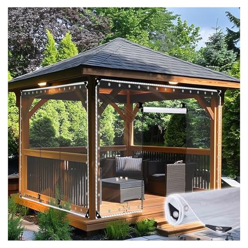 ZHENGQIAN Transparente Plane Mit Reißverschluss,Plane/PVC-Plane 680g /m²,Wetterfeste PVC Plane,Abdeckplane Verstärkt wasserdichte Schwerlast,Für Pergola,Pavillon,Veranda(H1.5xW6M/H4.92xW19.68ft) von ZHENGQIAN