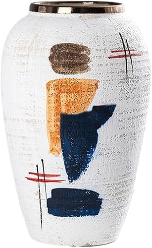 ZHENGYUSW Handbemalte Keramikvase, Ornamente, abstraktes weißes Wohnzimmer-Blumenarrangement, B 19 x H 30 cm von ZHENGYUSW