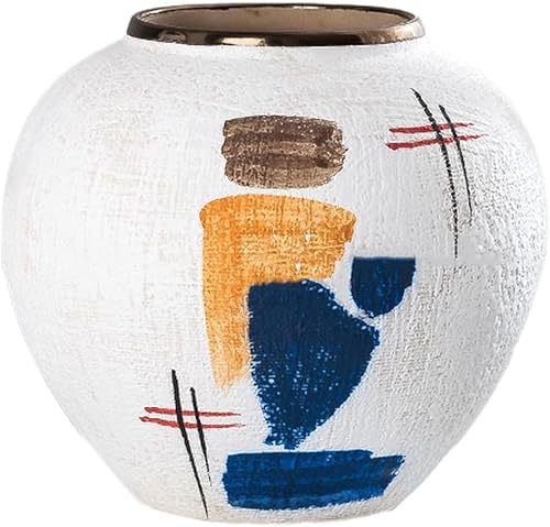 ZHENGYUSW Handbemalte Keramikvase, Ornamente, abstraktes weißes Wohnzimmer-Blumenarrangement, B 22 x H 21 cm von ZHENGYUSW