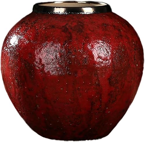 ZHENGYUSW Keramik-Vase für die Arbeitsplatte, einfache Retro-rote getrocknete Blume, Blumenarrangement, Blumentopf, Ornament (B 22 x H) 22 x 21 cm von ZHENGYUSW