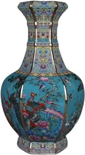 ZHENGYUSW Vase für Wohnzimmer Emaille Sechsecke mit Blume und Vogel Keramik Blau Vasen ZHENGYUSW Vase für Wohnzimmer Emaille Sechsecke mit Blume und Vogel Keramik Blau Vasen von ZHENGYUSW