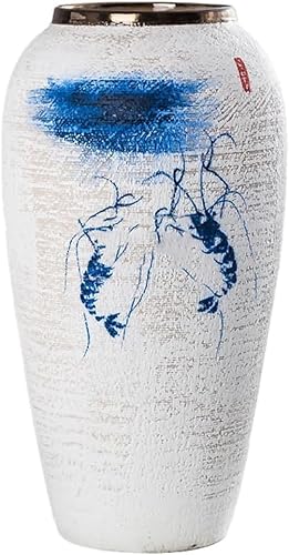 ZHENGYUSW Weiße Vase, handbemalt, Keramik, abstraktes Wohnzimmer-Blumenarrangement, B 17 x H 35 cm von ZHENGYUSW