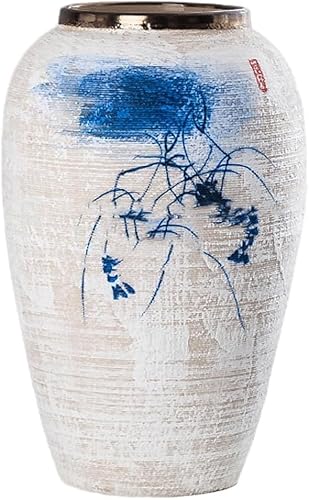ZHENGYUSW Weiße Vase, handbemalt, Keramik, abstraktes Wohnzimmer-Blumenarrangement, B 19 x H 30 cm von ZHENGYUSW