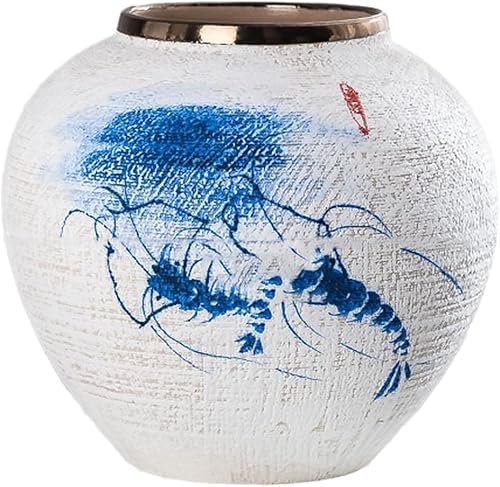 ZHENGYUSW Weiße Vase, handbemalt, Keramik, abstraktes Wohnzimmer-Blumenarrangement, B 22 x H 21 cm von ZHENGYUSW