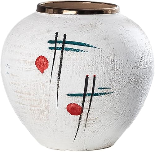 ZHENGYUSW Weiße handbemalte Keramikvase, Ornamente, Wohnzimmer, Blumenarrangement, getrocknet, B 22 x H 21 cm von ZHENGYUSW