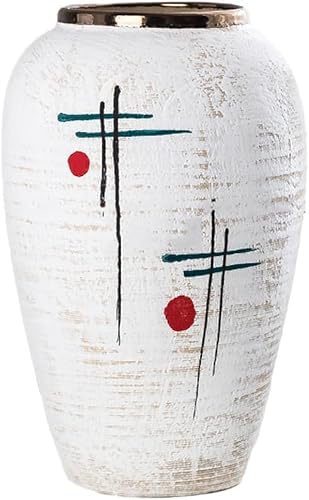 ZHENGYUSW Weiße handbemalte Keramikvase, Ornamente, Wohnzimmer, Blumenarrangement, getrocknet (B 19 x H) 30 cm von ZHENGYUSW