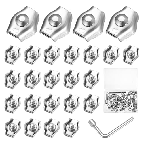 25 Stk Drahtseilklemmen M3, 304 Edelstahl Seilklemme 3mm Klemme,Kabelklemmen Drahtseilklemme zum Schrauben für Wäscheleinen Stahlseil Drahtseile Clips Markise Fixiert Wäscheleinenspanner+1 Schlüssel von ZHENGYYUU