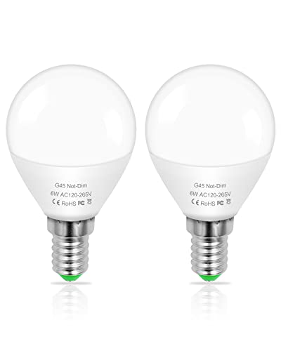 ZHENMING E14 LED Kaltweiss 6000K 6W Ersetzt G45 Golfballform 40W 50W 60W Leuchtmittel, 120V-265V Stroboskopfreie Lampen Nicht Dimmbar, 2er Pack [MEHRWEG] von ZHENMING
