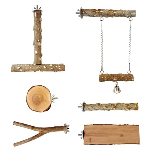 6PCS Natural Holz Vogel Barsch Stand Mit Kauspielzeug Und Schwung Für Papageien Cockatiels Lovebirds Ruhesting Unterhaltungskäfig Kauzubehör von ZHENNB