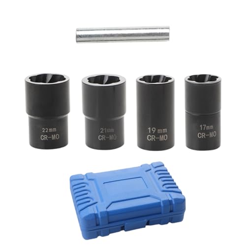 Packung Von 5 Hochfestigkeit Kohlenstoffstahl Extraktoren Steckdose Set 17 19 21 22 Mm Für Kürze Nüsse Korrodierte Befestigungselemente Entfernen Universeller Verriegelungsmut Nuss Entferner von ZHENNB