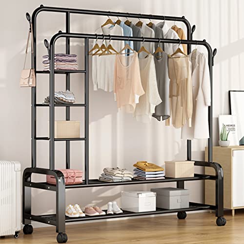ZHENTHE Sturdy Metal Freestanding Coat Rack On Wheels Rolling Coat Rack Multi-Purpose Open Wardrobe 2 Clothes Rails and 3-Layers of Side Mesh for Jackets and Hats ZHENTHE Sturdy Metal Freestanding Coat Rack On Wheels Rolling Coat Rack Multi-Purpose Open Wardrobe 2 Clothes Rails and 3-Layers of Side Mesh for Jackets and Hats von ZHENTHE