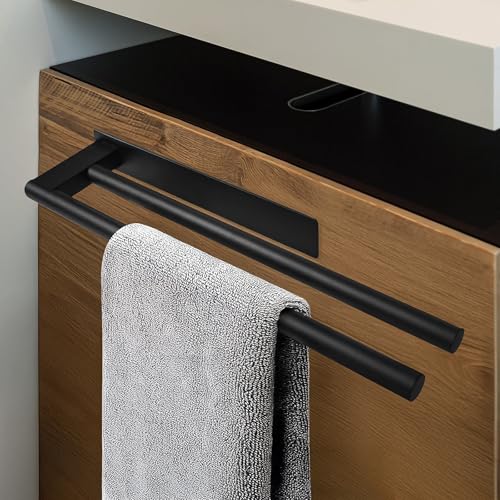 ZHENXITC Handtuchhalter Ohne Bohren Schwarz Matt Handtuchstange Edelstahl Doppelter Selbstklebend Bad Badetuchhalter Doppelt, Zweiarmig Gästehandtuchhalter Wandmontage für Badezimmer Küche 39CM von ZHENXITC