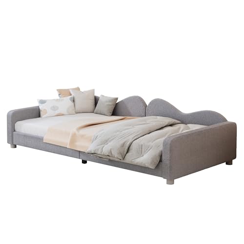 ZHFASDS Kinderbett Polsterbett 90 * 200cm, Schlafsofa Bettgestell Teddystoff Multifunktionales weiches Bett mit Rückenlehne und Armlehnen Jugendbett Gästebett (Gray) von ZHFASDS