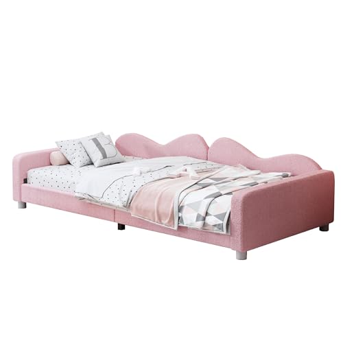 ZHFASDS Kinderbett Polsterbett 90 * 200cm, Schlafsofa Bettgestell Teddystoff Multifunktionales weiches Bett mit Rückenlehne und Armlehnen Jugendbett Gästebett (Pink) von ZHFASDS