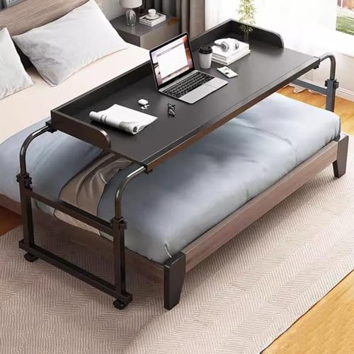 ZHFASDS Overbed Tisch Mit RäDern，Rolling Medical Table Fully Adjustable Height and Length Desk Essenstablett Schreibtisch Pflegetisch Auf Rollen Mobile Laptop-Werkbank(Color:Schwarz) von ZHFASDS