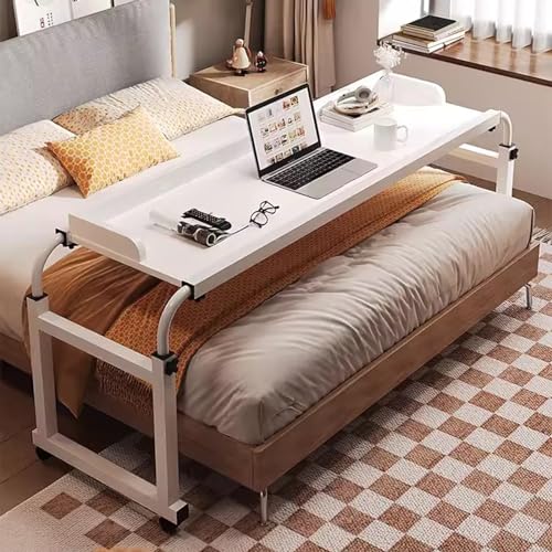 ZHFASDS Overbed Tisch Mit RäDern，Rolling Medical Table Fully Adjustable Height and Length Desk Essenstablett Schreibtisch Pflegetisch Auf Rollen Mobile Laptop-Werkbank(Color:Weiß) von ZHFASDS