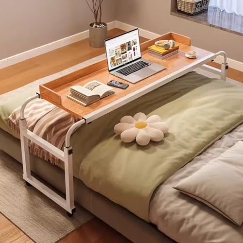 ZHFASDS Pflegetisch Auf Rollen，HöHen Und LäNgenverstellbares Computertisch King-Queen-Betttisch üBer Dem Bett Fauler Schreibtisch Mit Rollen Essenstablett Schreibtisch(Color:Holz) von ZHFASDS