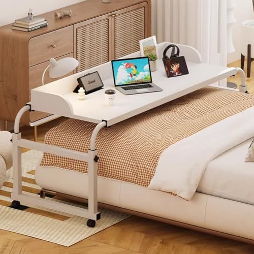ZHFASDS Pflegetisch Auf Rollen，HöHen Und LäNgenverstellbares Computertisch King-Queen-Betttisch üBer Dem Bett Fauler Schreibtisch Mit Rollen Essenstablett Schreibtisch(Color:Weiß) von ZHFASDS