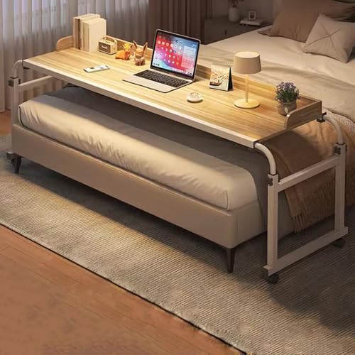 ZHFASDS Pflegetisch Auf Rollen，HöHenverstellbar Schreibtisch Pc Tisch Rollender Medizinischer Tisch Fauler Schreibtisch Essenstablett Schreibtisch Dem Bett(Color:Holz) von ZHFASDS