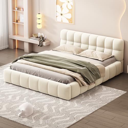 ZHFASDS Polsterbett 140 x 190/200cm, Jugendbett, Doppelbett mit weicher Rückenlehne, Flachbett mit Polsterumrandung, Lattenrost Leinen (Matratze Nicht im Lieferumfang enthalten) (Beige, 140 x 190 cm) von ZHFASDS