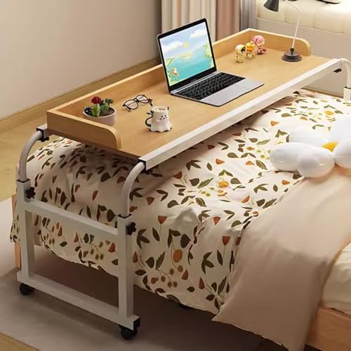 ZHFASDS Rollender Laptop-Schreibtisch，üBerbetttische Mit Rollen HöHen Und LäNgenverstellbares Computertisch Rollender Medizinischer Tisch Pflegetisch Auf Rollen(Color:Holz) von ZHFASDS