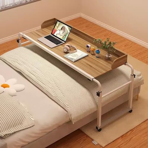 ZHFASDS Über Bett Computertisch，HöHen Und Breitenverstellbar Rollender Laptop-Schreibtisch Überbetttisch Mit RäDern Rollender Medizinischer Tisch Pflegetisch Auf Rollen(Color:Holz) von ZHFASDS