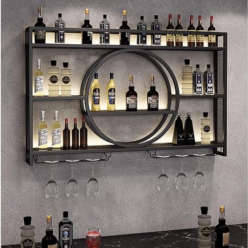 ZHFASDS Wand Montiert Bar Regal，Schwebende Regale Weinregale Industrielles Wandregal Bar Eisen Display StäNder Weinhalter Weinglashalter HäNgender Flaschen Regal(Size:120cm,Color:Schwarz) von ZHFASDS