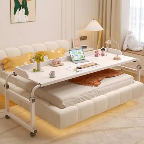ZHFASDS üBer Bett Computertisch，Overbed Tisch Mit RäDern Verstellbare HöHe Und Breite üBer Dem Bett Rollender Medizinischer Tisch Schlafzimmer-Nachttisch Laptop-Tisch(Color:Weiß) von ZHFASDS
