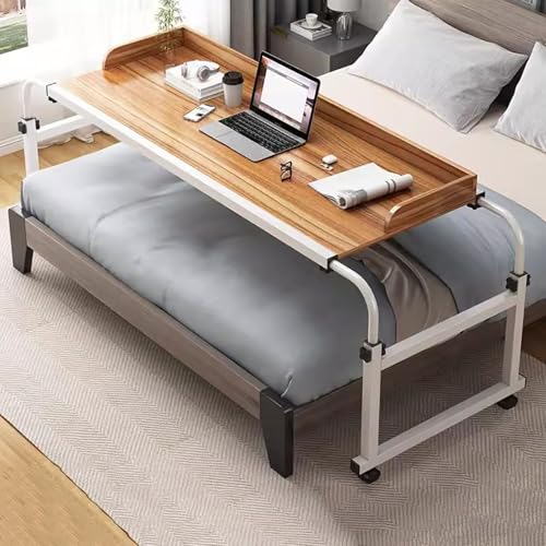 ZHFASDS üBerbetttisch Mit Rollen,HöHenverstellbar Schreibtisch Pc Tisch Essenstablett Schreibtisch Rollender Medizinischer Tisch Fauler Schreibtisch Mit Rollen(Color:Holz) von ZHFASDS