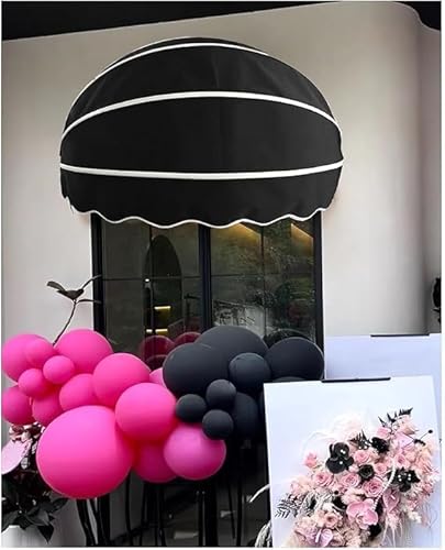 Einziehbare Kuppelmarkise Aus Segeltuch Faltbarer Sonnenschutzbezug Aus Polyester Mit Rahmen Aus Verzinktem Aluminium Fenstermarkise Türüberdachung Aus Segeltuch Einfach Zu In(Size:60cm,Color:Schwarz) von ZHFENGZHUZ