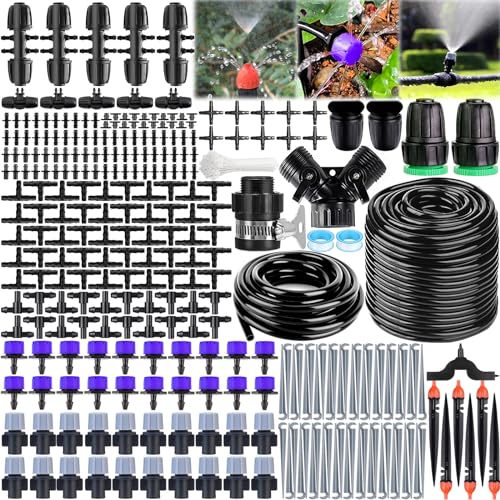 ZHHGOO 318 Stück Bewässerungssystem Garten,40M + 10M Bewässerungssets Micro Automatische Bewässerung KIt Gewächshaus,DIY Tröpfchenbewässerung Bewässerungssystem Garten Gewächshaus Pflanzen von ZHHGOO